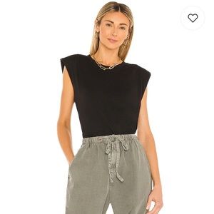 7 For All Mankind Shoulder Pad Tee in Black SZ L
